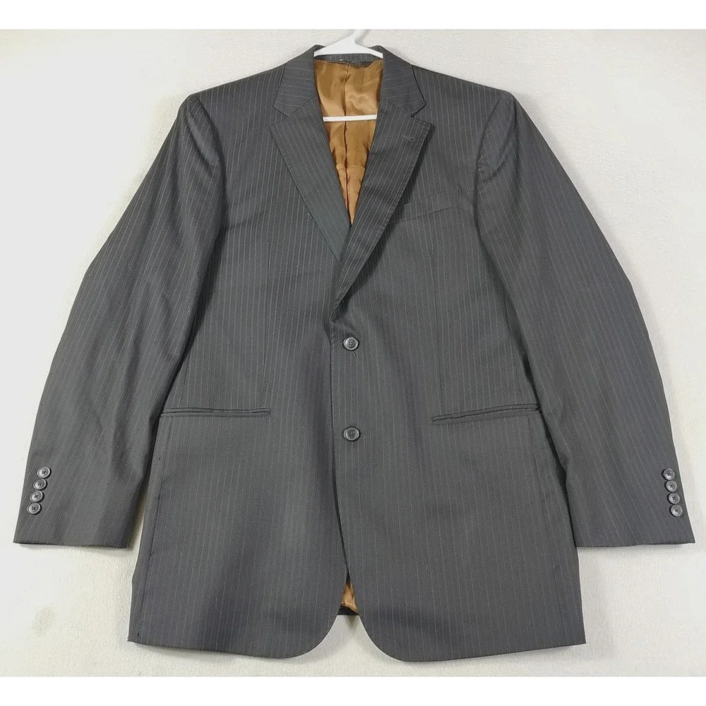 Jos A Bank Suit Jacket Mens 42L Black Shadow Stripe Wool Joseph Lined Business